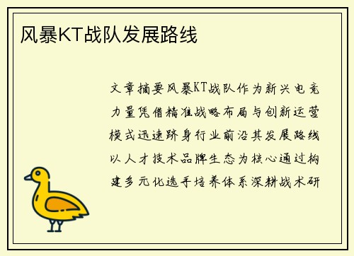 风暴KT战队发展路线